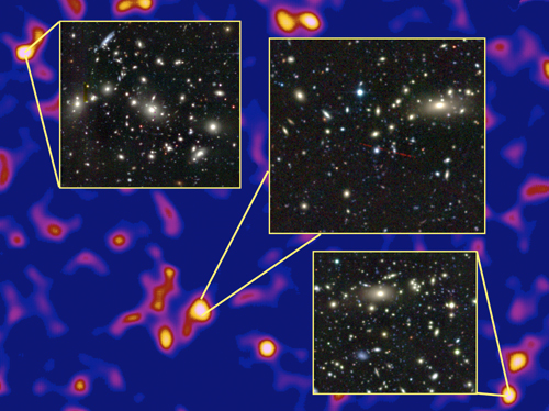 La carte de la matière noire du CFHTLens et certaines amas qu'elle décèle