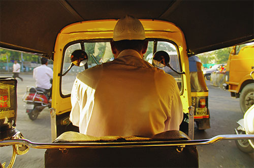 Rickshaw dans les rues de Pune, en Inde. © E.Martin pour Ciel & Espace. 