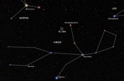 Localisation de l'étoile GJ 504 dans la constellation de la Vierge. Crédit : NOAJ/GSFC