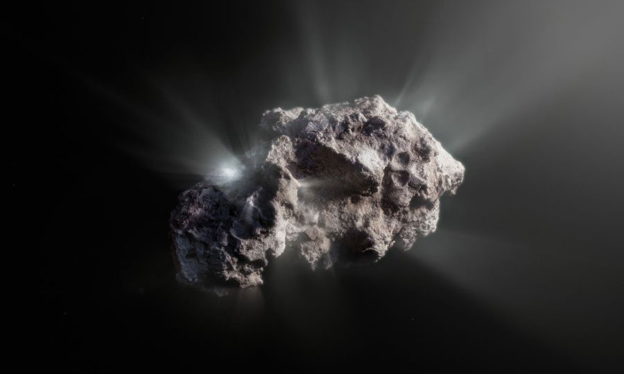 Vue d’artiste de la comète extrasolaire 2I/Borisov. © ESO/M. Kormesser