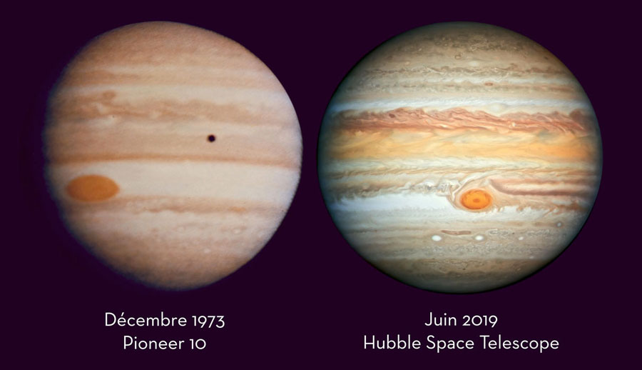 La Grande Tache rouge de Jupiter en 1973 et en 2019. © Nasa/JPL-Caltech