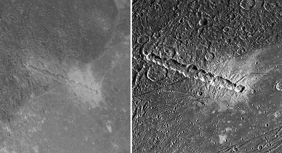 Comparaison des images de Galileo (à gauche) et de Juno. © Nasa/JPL-Caltech