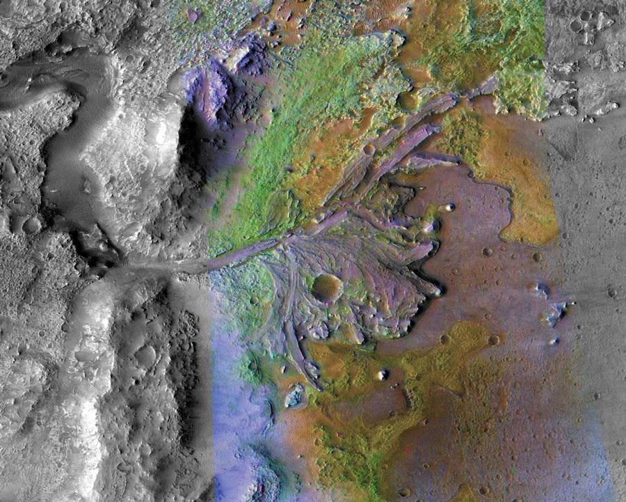 Le delta du cratère martien Jezero, vu par MRO. © Nasa