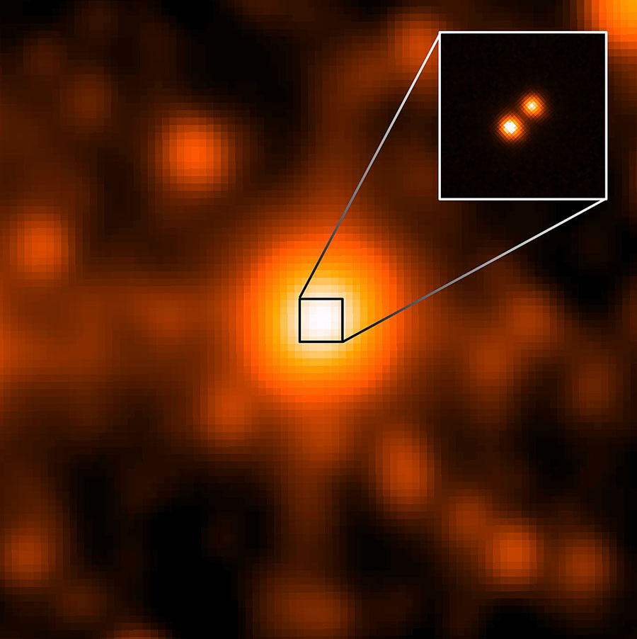 Le système Luhman 16 photographié par Wise et Gemini South (cadre). © Nasa/JPL/Gemini Observatory/AURA/NSF