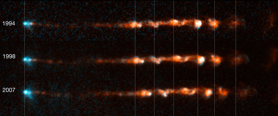 La progression de la matière au seine des jets de HH34. © NASA, ESA, and P. Hartigan (Rice University)