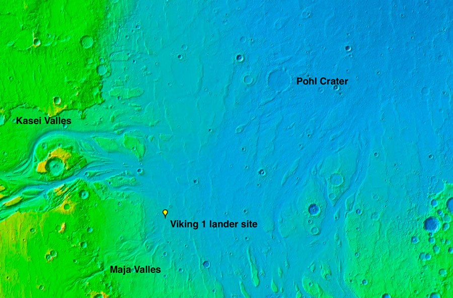 L'impact qui a creusé le cratère Pohl aurait causé un tsunami sur Mars, voici 3 milliards d'années. © Nasa/JPL/Arizona State Univ.