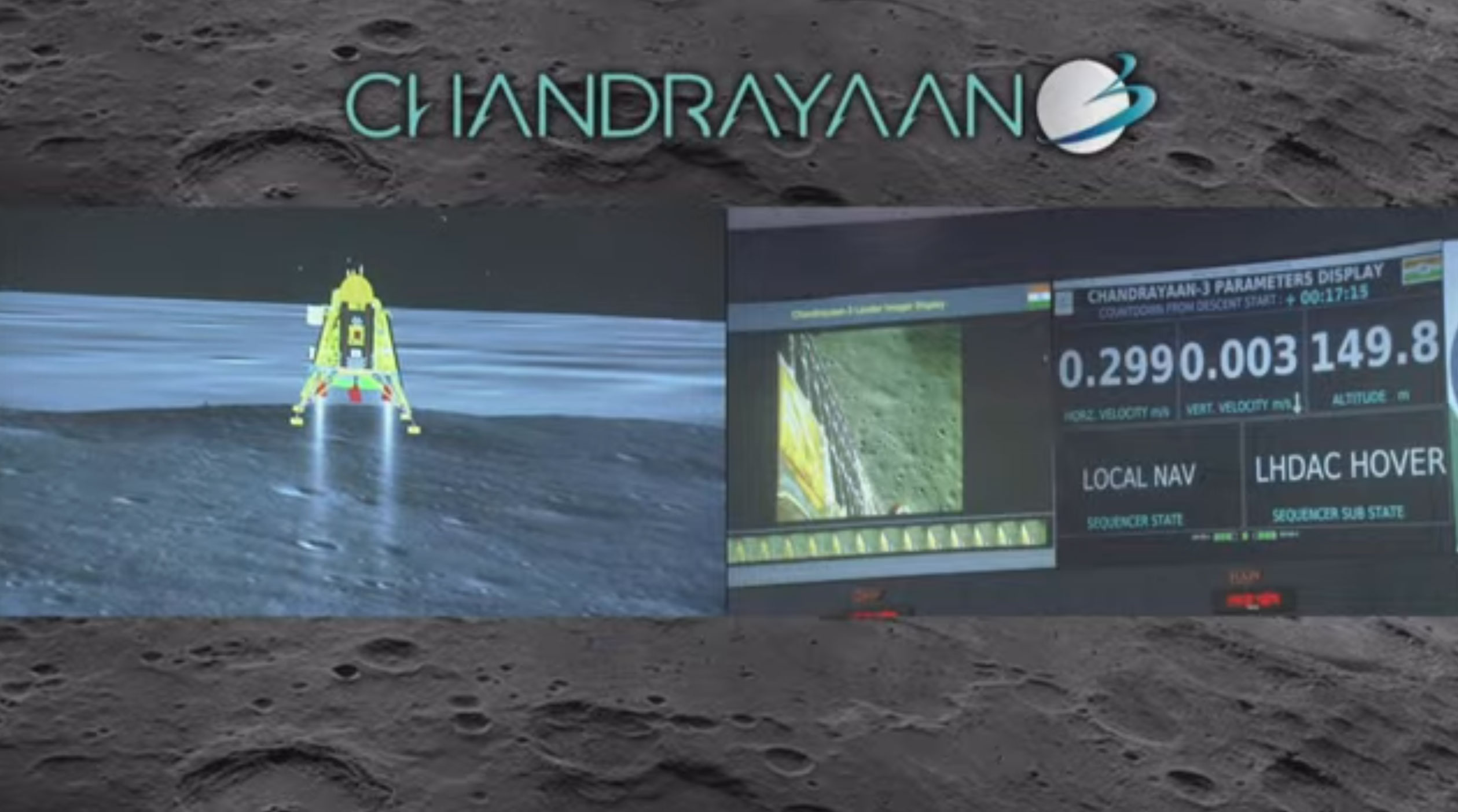 Légère pause dans la descente à 149 m du sol lunaire pour choisir un meilleur site. © ISRO