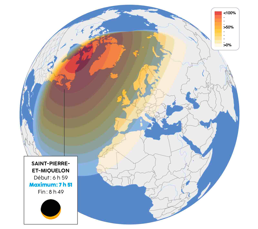 Carte de l’éclipse de Soleil le 29 mars 2025. © Ciel & espace