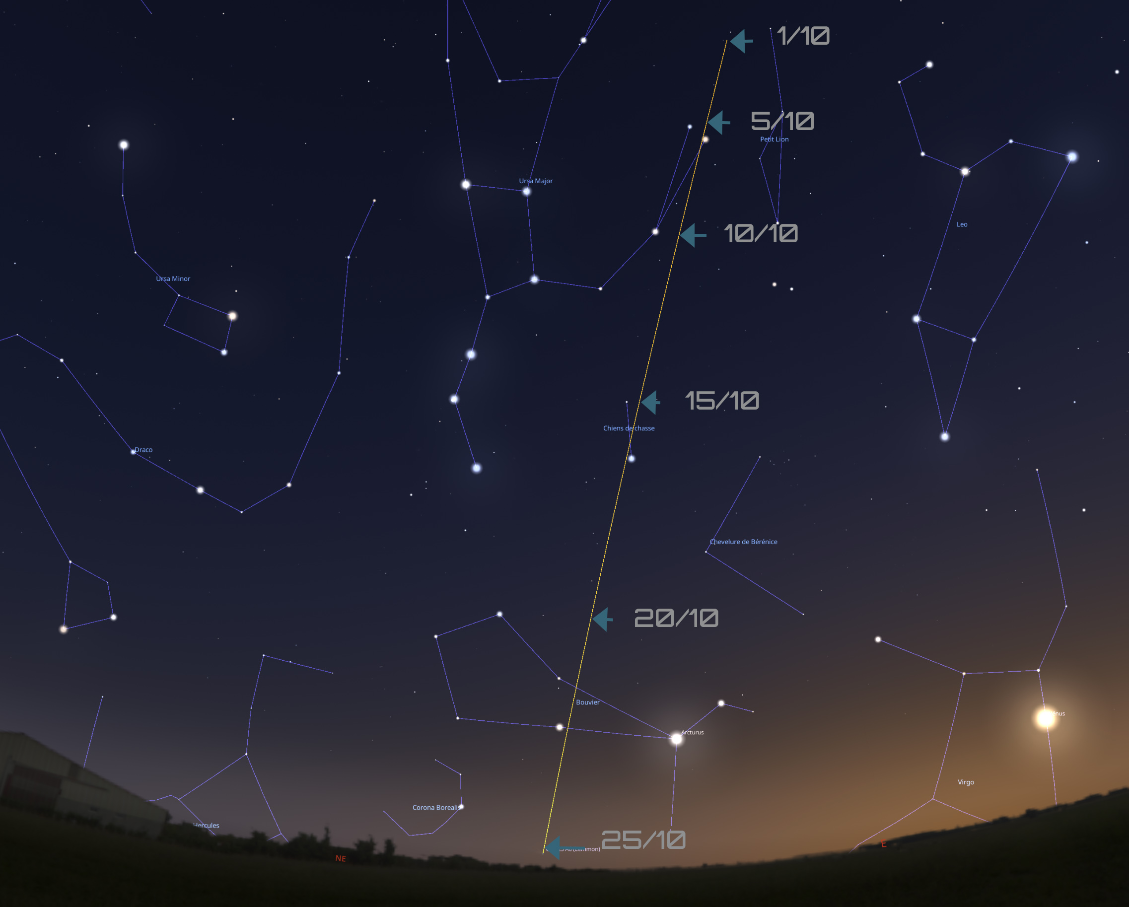Position de la comète Lemmon dans le ciel d'Octobre Position de la comète Lemmon dans le ciel d'Octobre