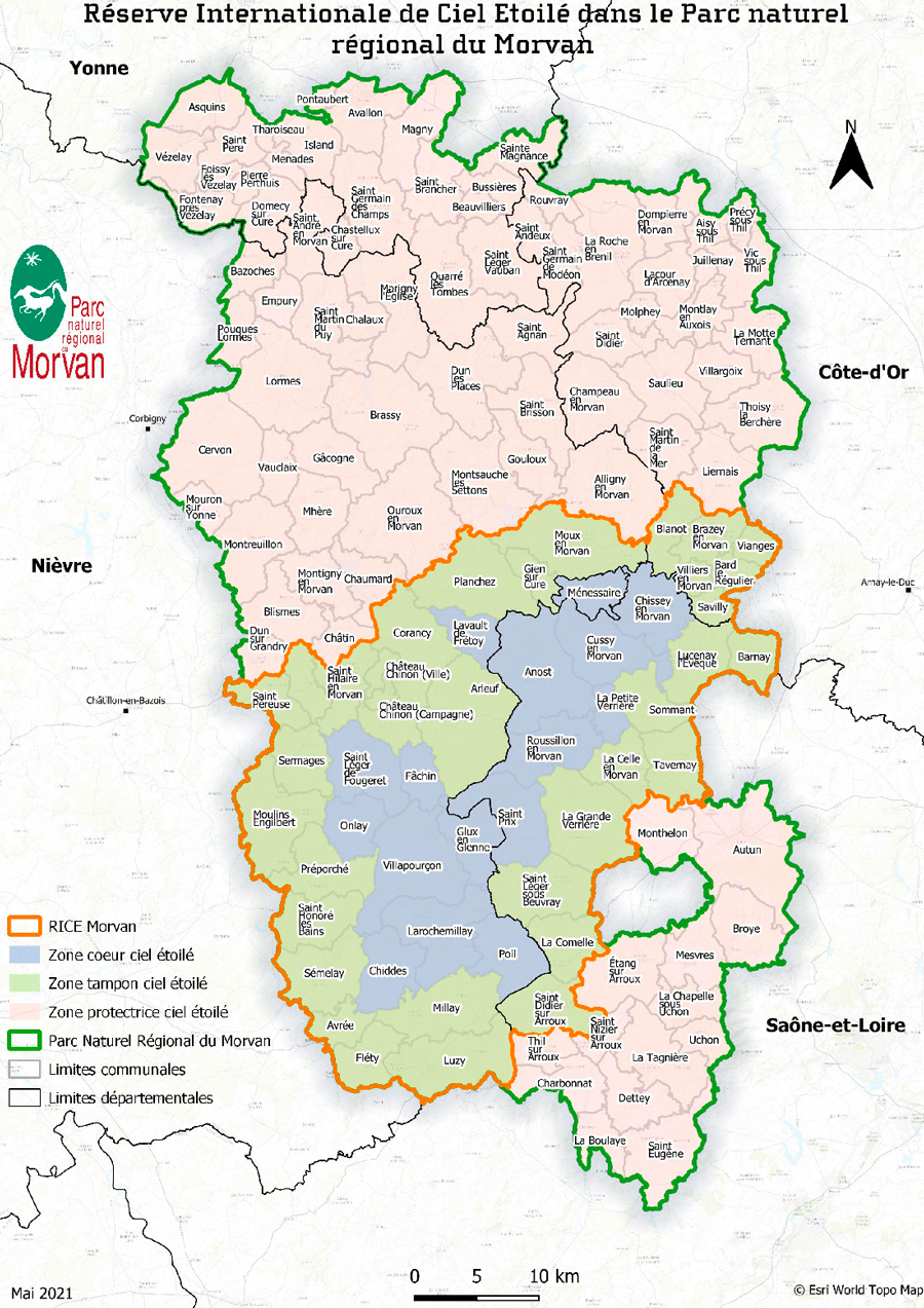 Carte de la réserve de ciel étoilé du Morvan.