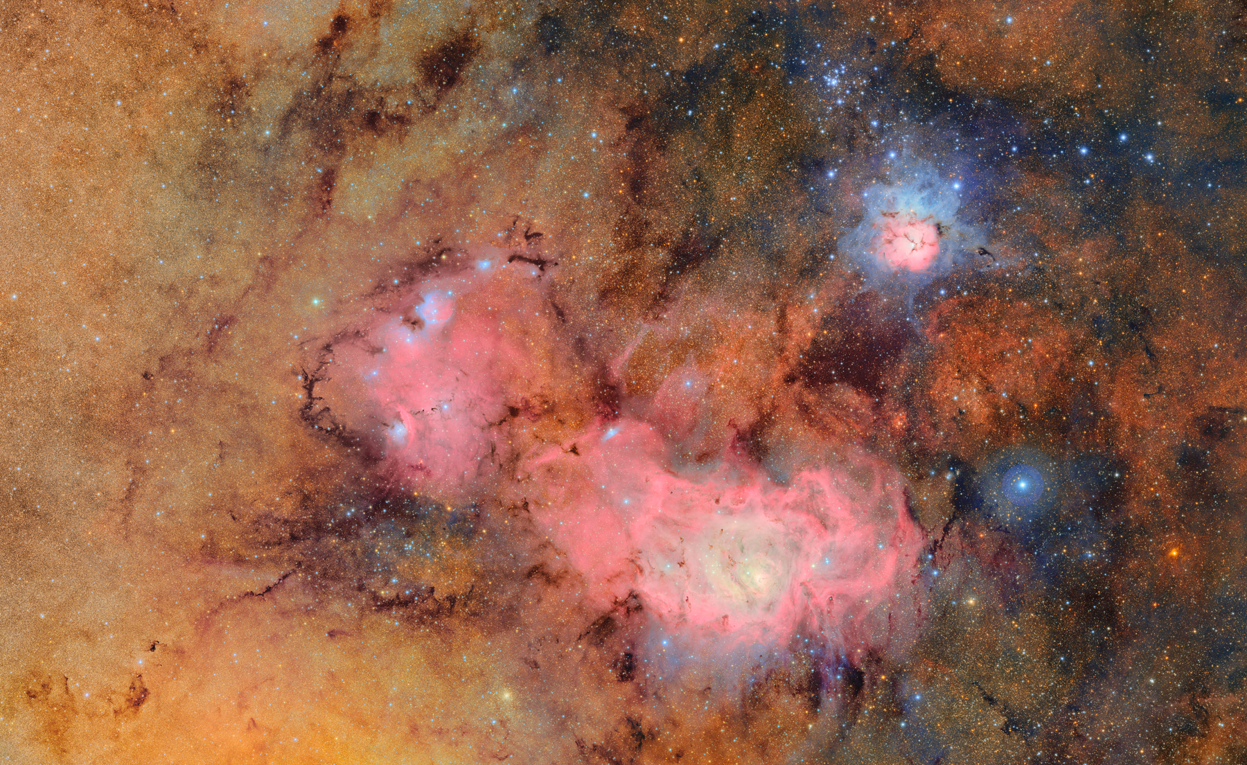 Les nébuleuses de la Lagune et Trifide, vues par le LSST à l’observatoire Vera Rubin. © RubinObs