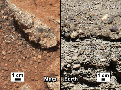 Comparatif entre roches martiennes de Hottah et la Terre. Crédit : NASA/JPL-Caltech/MSSS 