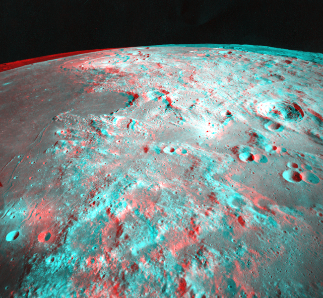 Mer de la Sérénité et cratère Le Monnier par Apollo 17. Crédit : LPI (3D : P. Henarejos)