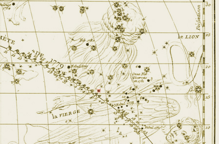 Carte montrant la trajectoire de la comète Bode en 1779, établie par Chartles Messier.