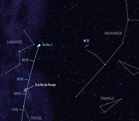 Carte de localisation de la comète Hartley 2. Ciel et Espace
