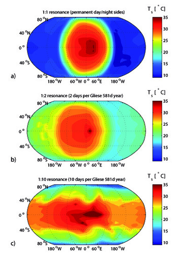 Température modélisée à la surface de Gliese 581d. Crédit : LMD/CNRS