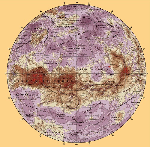 L'un des deux hémisphères de la nouvelle carte de Vénus. Crédit : MSU Sternberg State Astronomical Institute